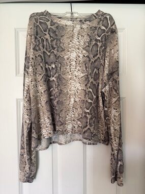 Snake Print Long Sleeve Top - Neutral Tones